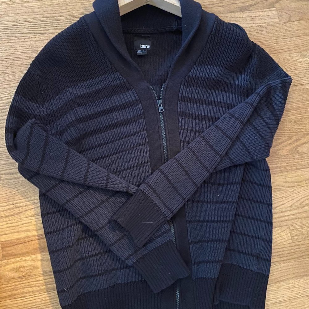 Gorgeous Bar lll Men's Black/Charcoal Gray Stripe Zip Up Sweater Jacket Large NW